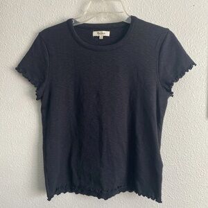 Madewell Baby Tee M Lettuce Edge Ruffle Hem Slightly Cropped Black Medium Top